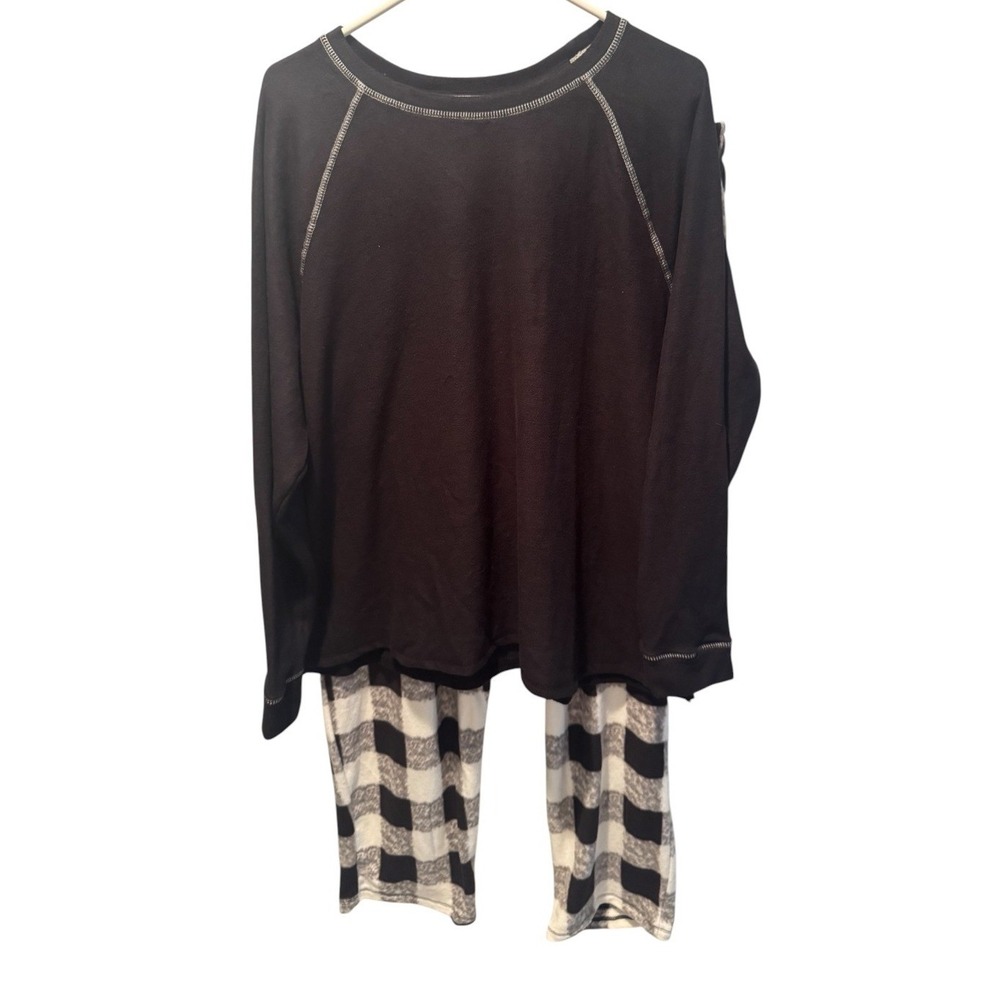 Cuddl Duds Womens Black Pajama Set Buffalo Plaid Fleece Pockets 1X NEW Cozy
